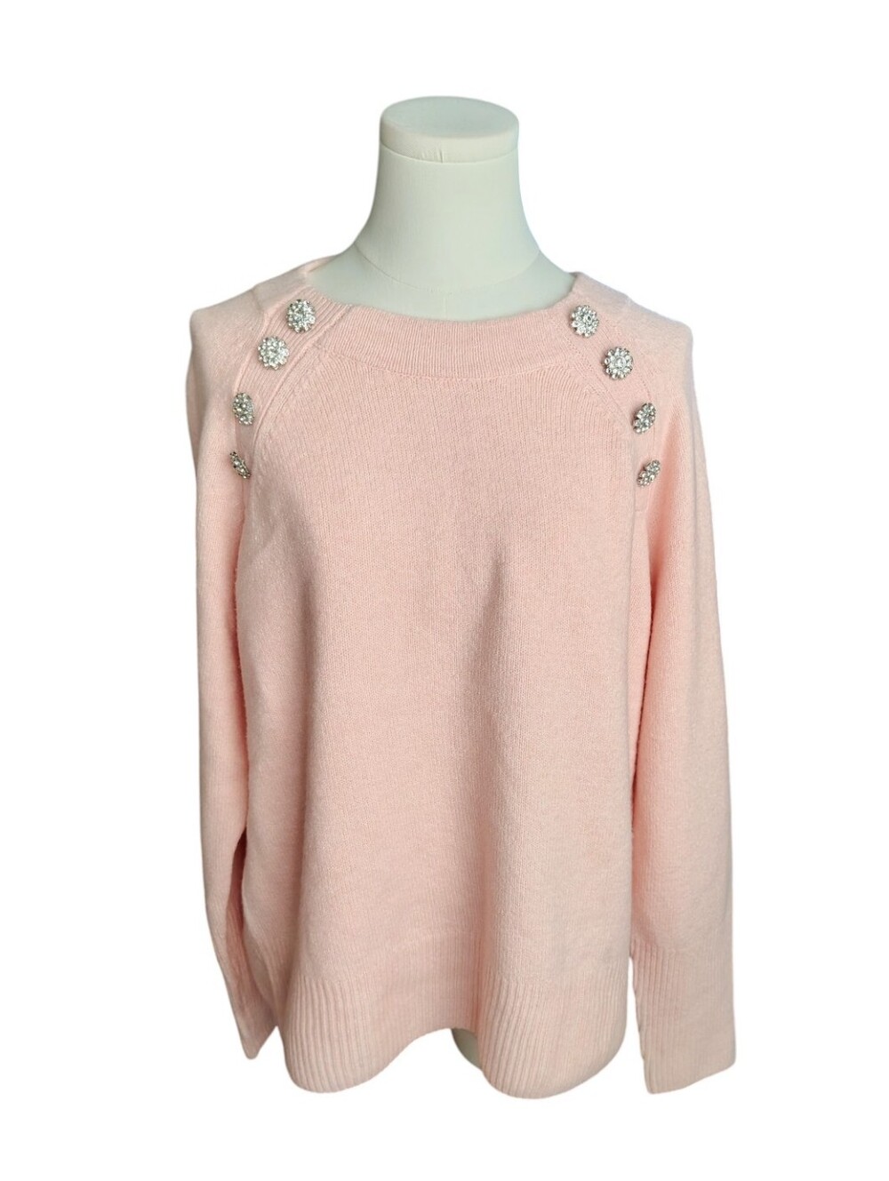 Liz Claiborne Super Soft Blush Pink Stretchy Sweater With Crystal Jewels Size XL